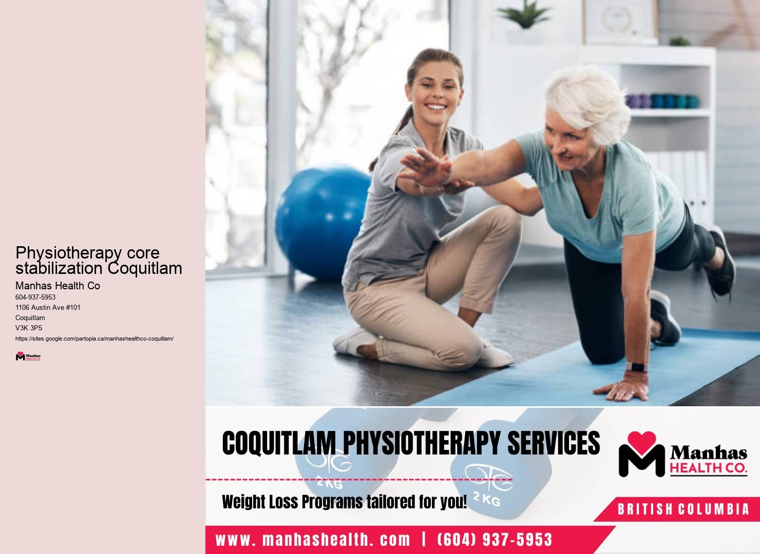 Physiotherapy core stabilization Coquitlam pelvic physiotherapy